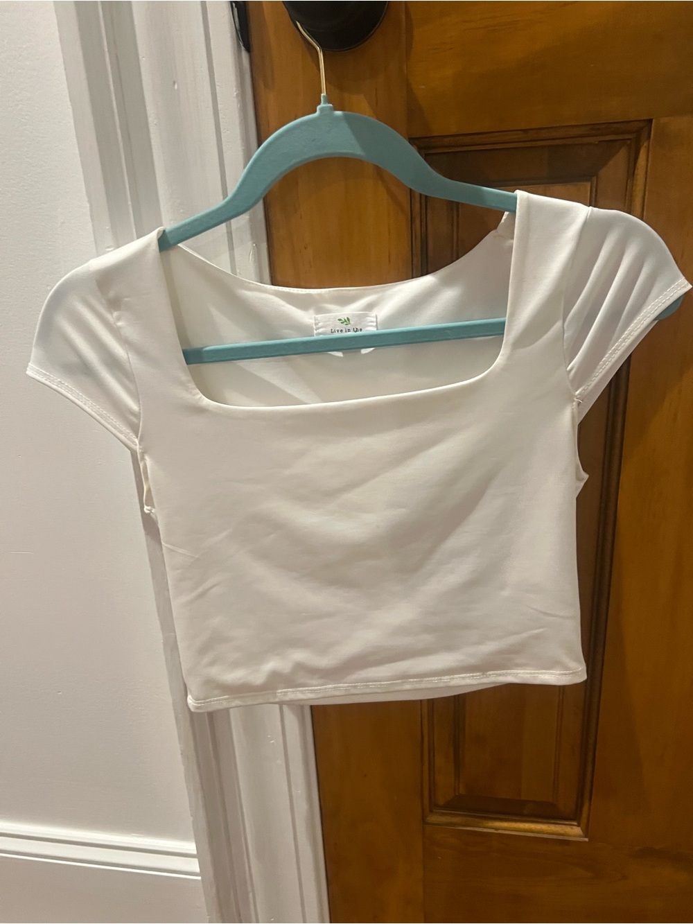 Women’s White Square Neck Crop Top with cap sleeves